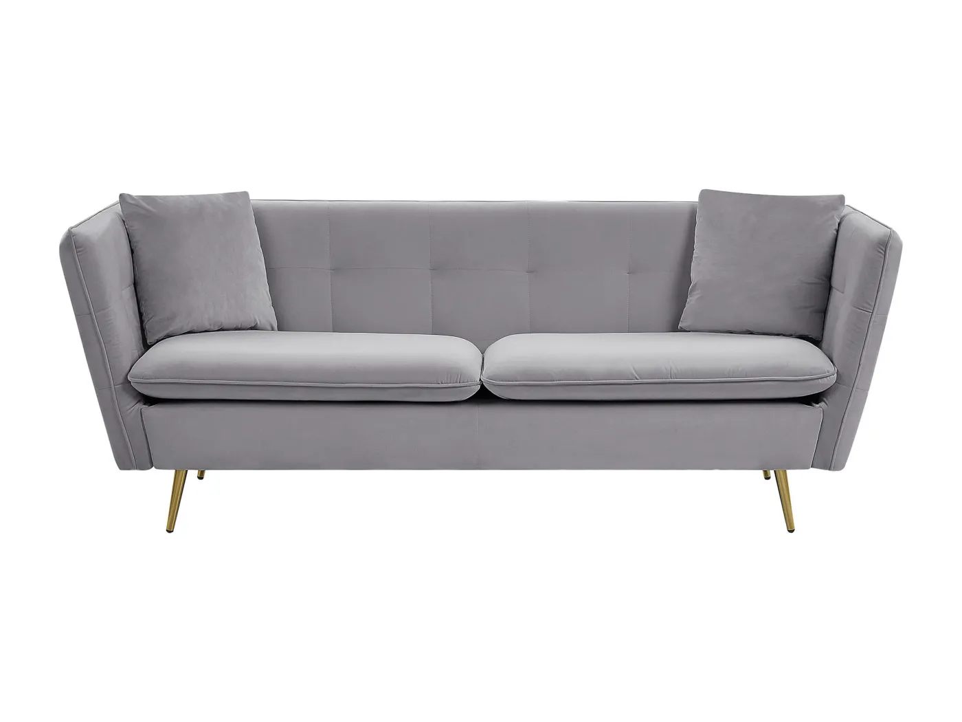 3-Sitzer Sofa Samtstoff grau mit 2 Dekokissen Metallbeine Glamour Look Frederica