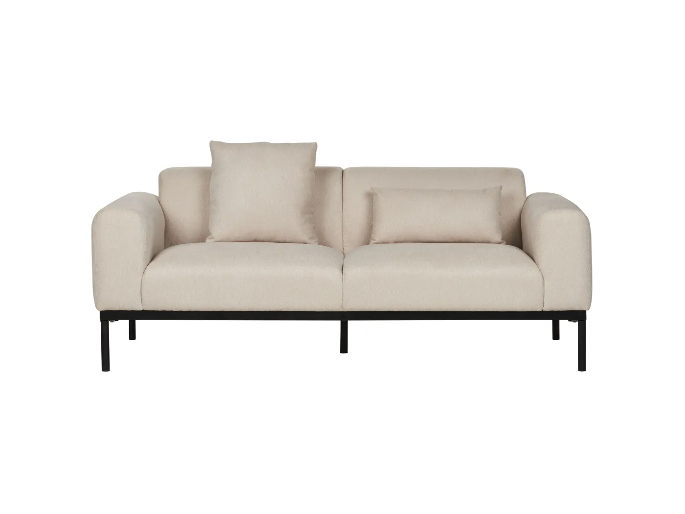 2-Sitzer Sofa Leinenoptik helles Beige breite Armlehnen hohe Metallfüße Malmos
