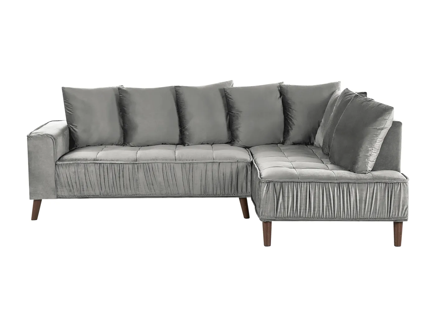 3-Sitzer Ecksofa mit vielen Kissen Samt grau linksseitig Glamour Modern Grena