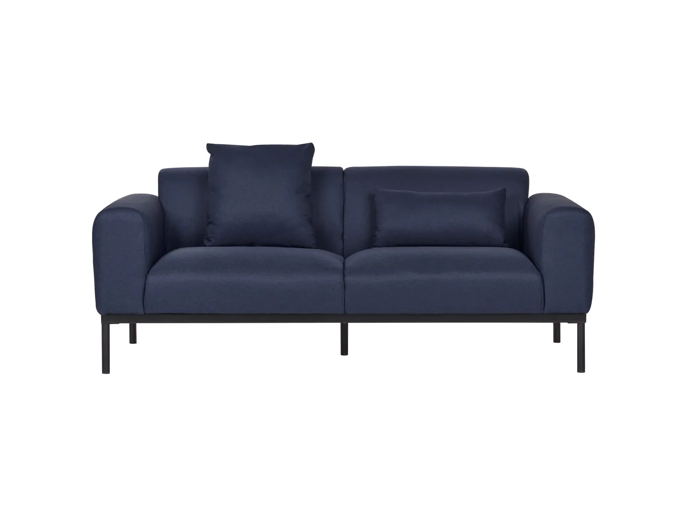 2-Sitzer Sofa Leinenoptik dunkles Blau breite Armlehnen hohe Metallfüße Malmos