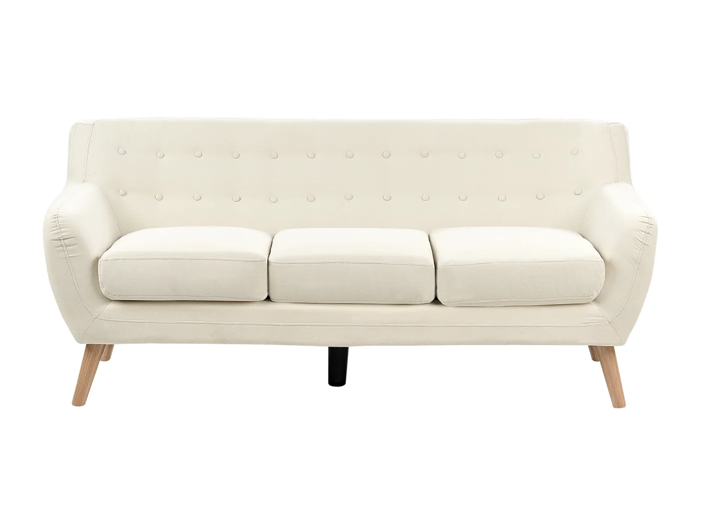 3-Sitzer Sofa mit Armlehnen Stoff Hellbeige Knopfheftung Holzbeine Retro Motala