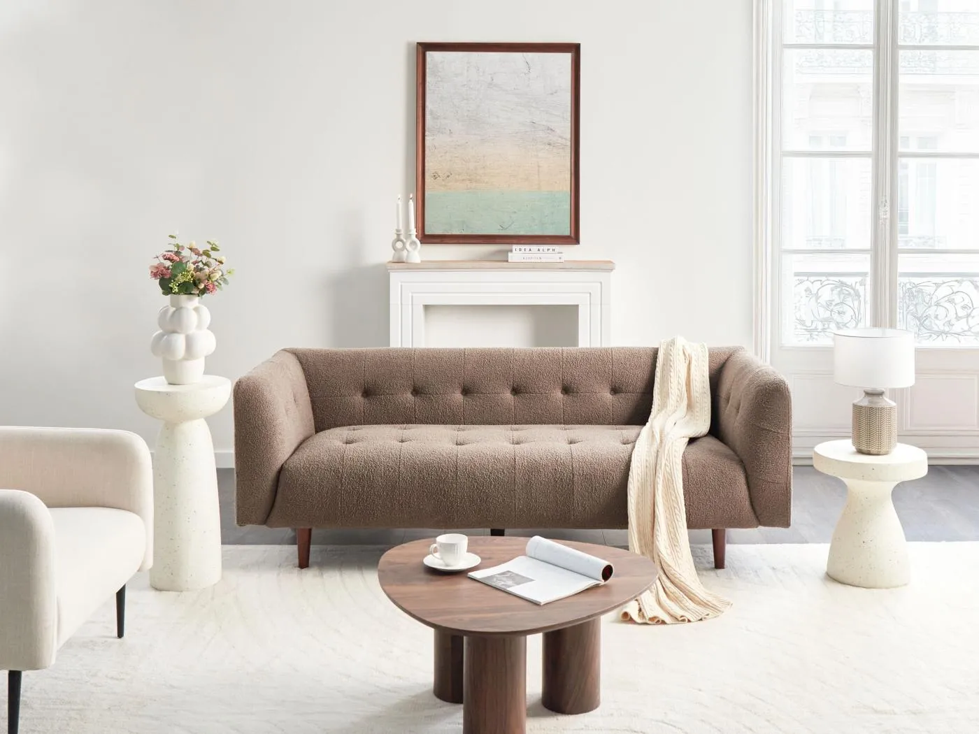 Sofa BYSKE Bouclé Braun 3-Sitzer