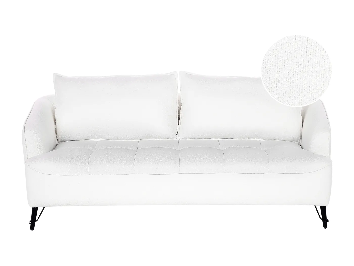 3-Sitzer Sofa Bouclé weiß gesteppt mit Armlehnen lose Rückenkissen modern Hobro