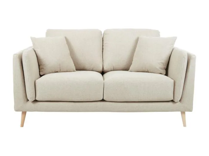 Skandinavisches Sofa 2-Sitzer aus beigem Stoff und helles Holz VOGUE