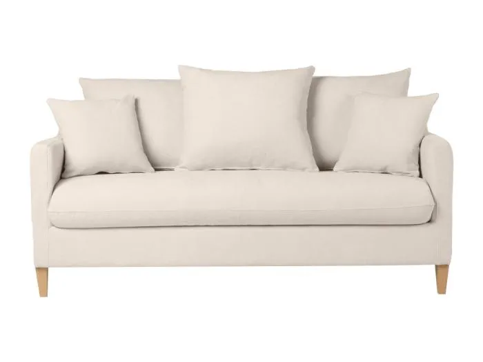 Skandinavisches Schlafsofa aus beigem Stoff mit Samteffekt und hellem Holz 3-Sitzer LOUISE