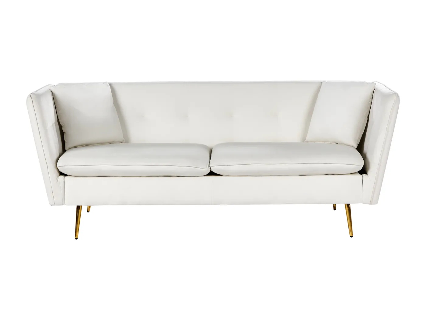 3-Sitzer Sofa Samtstoff cremeweiß mit 2 Dekokissen Metallbeine Glam Frederica