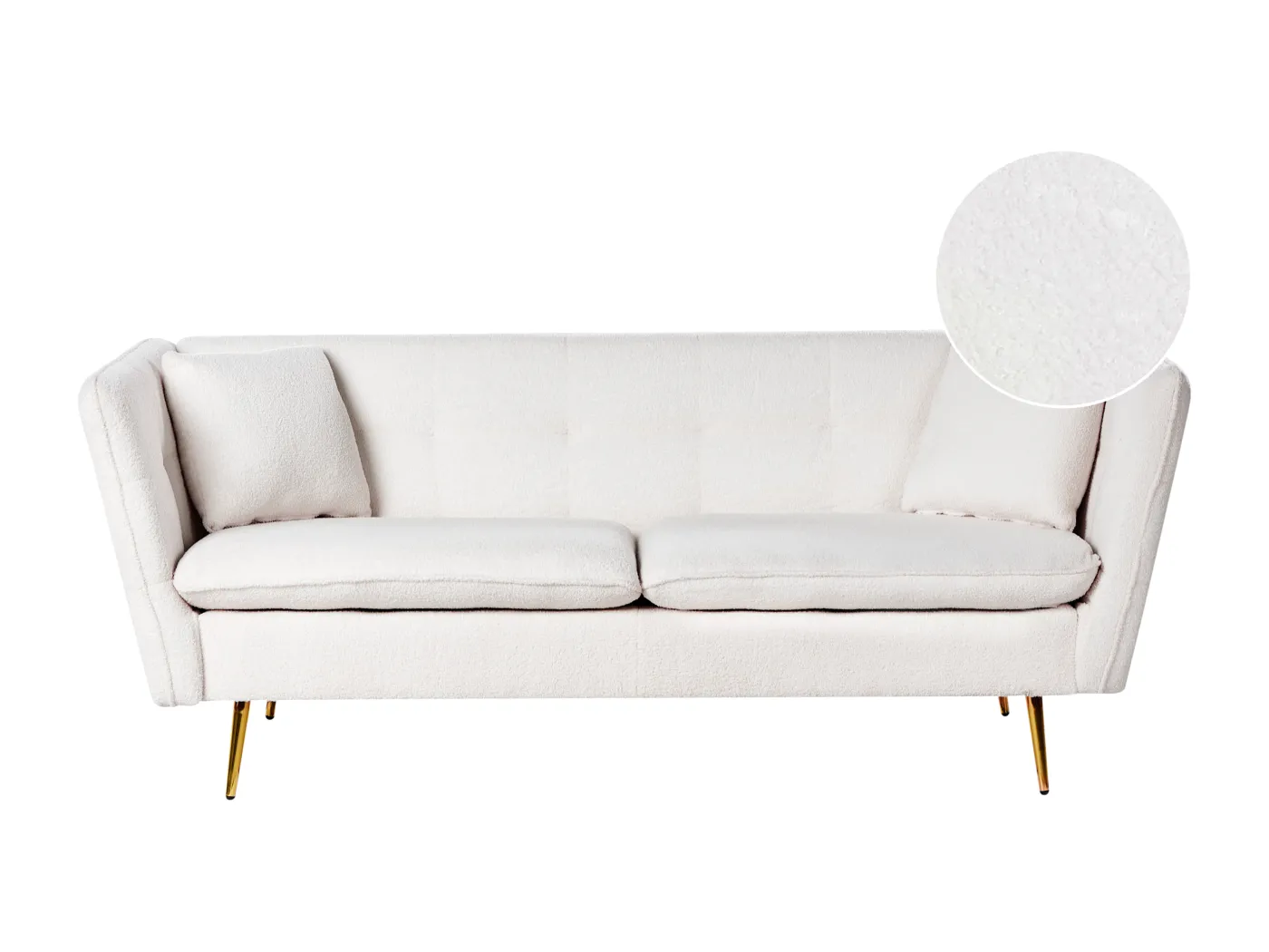 3-Sitzer Sofa Bouclé cremeweiß mit 2 Dekokissen Metallbeine Glamour Frederica