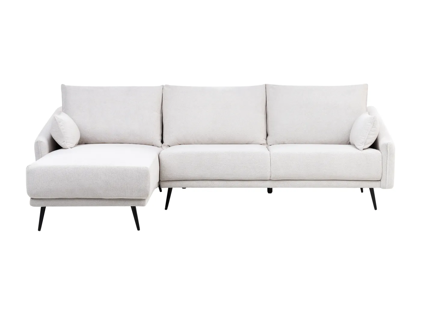 3-Sitzer Ecksofa Stoffbezug creme weiß Sofa mit Kissen Chaiselongue rechts Varde