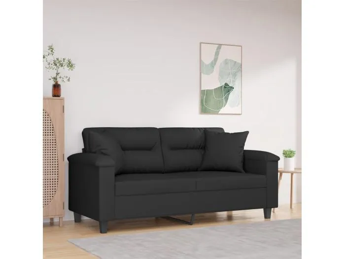 2-Sitzer-Sofa mit Kissen Schwarz 140 cm Mikrofasergewebe