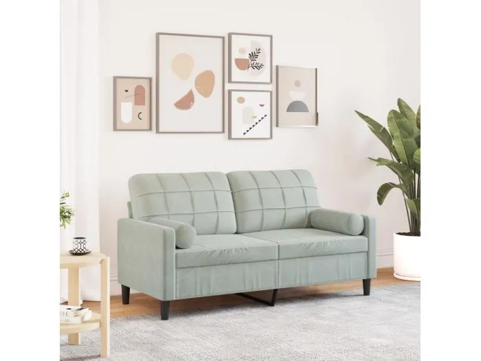 2-Sitzer-Sofa mit Zierkissen Hellgrau 140 cm Samt