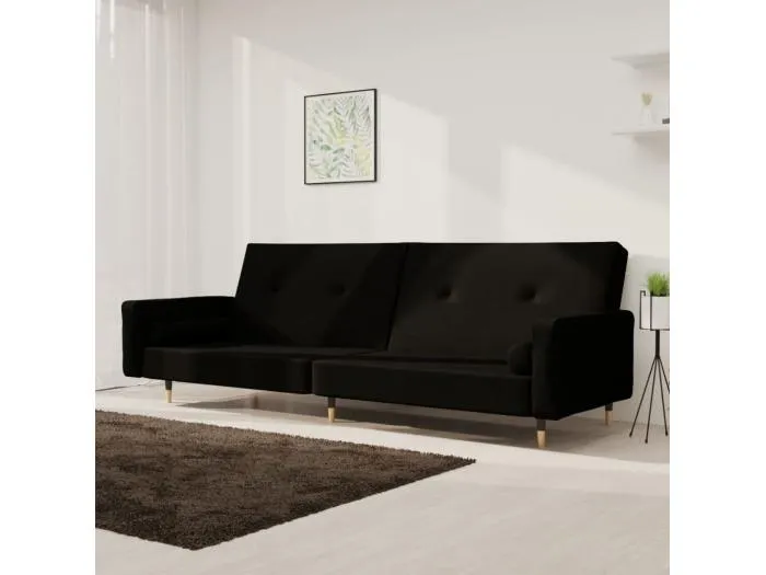 Schlafsofa 2-Sitzer mit 2 Kissen Schwarz Samt