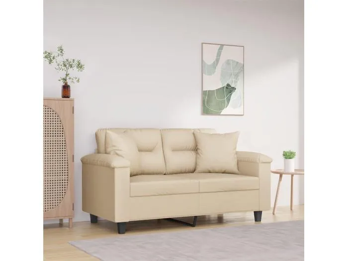 2-Sitzer-Sofa mit Kissen Creme 120 cm Mikrofasergewebe