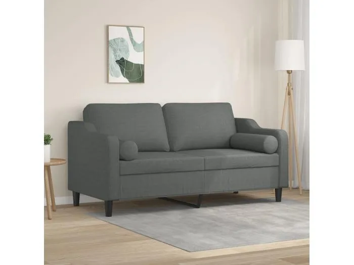 2-Sitzer-Sofa mit Zierkissen Dunkelgrau 140 cm Stoff