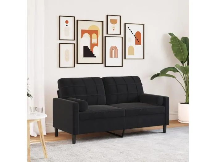 2-Sitzer-Sofa mit Zierkissen Schwarz 140 cm Samt
