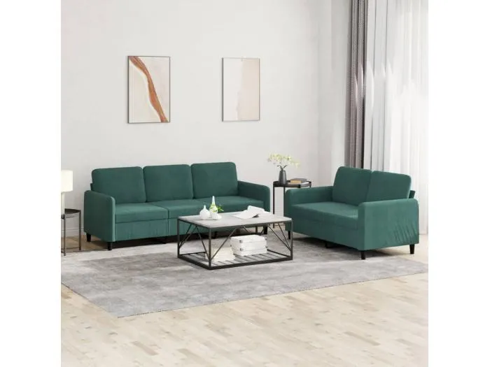 2-tlg. Sofagarnitur Dunkelgrün Samt