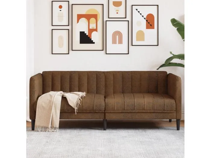 2-Sitzer Sofa Braun Kunstleder Wildleder-Optik