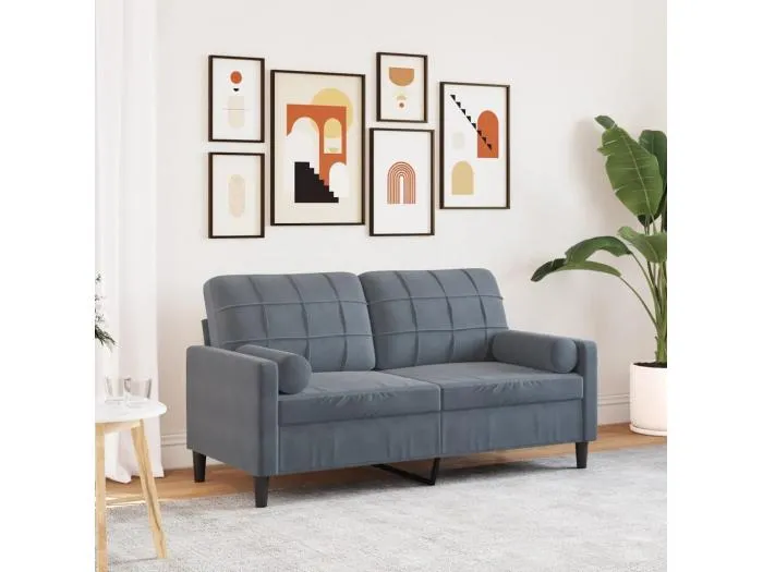 2-Sitzer-Sofa mit Zierkissen Dunkelgrau 140 cm Samt