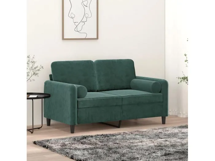 2-Sitzer-Sofa mit Zierkissen Dunkelgrün 120 cm Samt