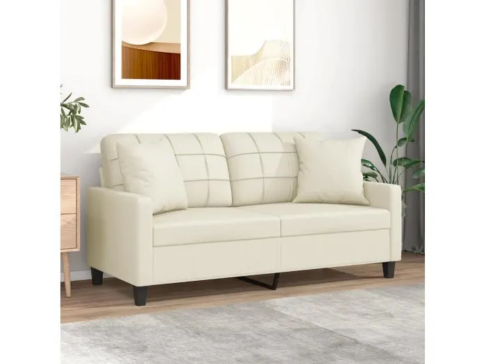 2-Sitzer-Sofa mit Zierkissen Creme 140 cm Kunstleder