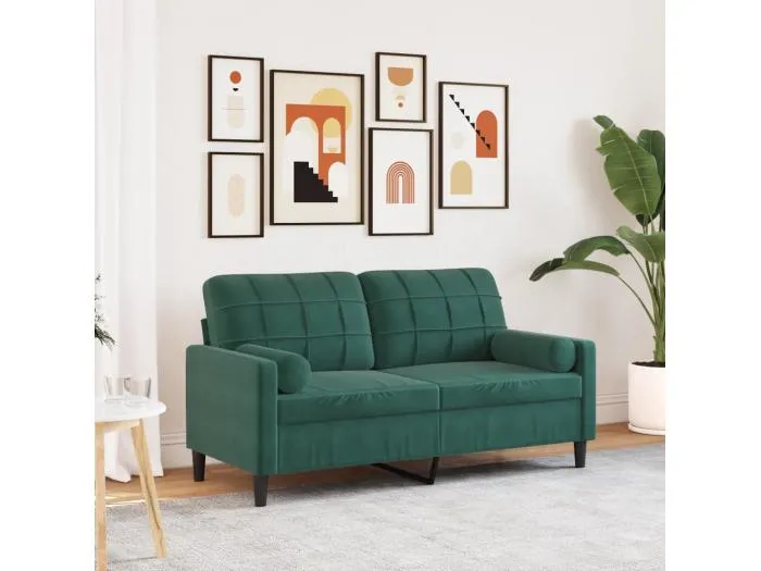 2-Sitzer-Sofa mit Zierkissen Dunkelgrün 140 cm Samt