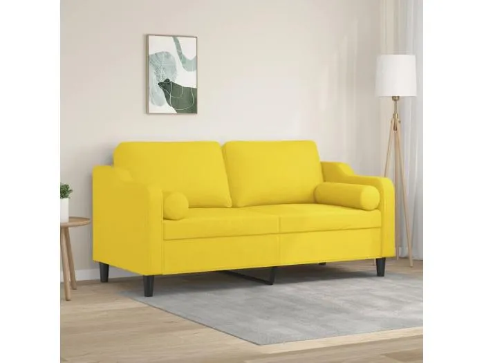 2-Sitzer-Sofa mit Zierkissen Hellgelb 140 cm Stoff