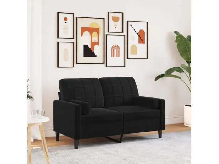 2-Sitzer-Sofa mit Zierkissen Schwarz 120 cm Samt