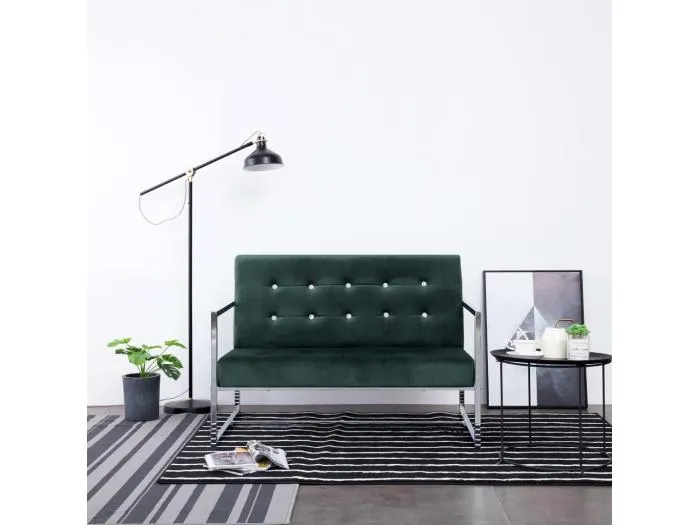 2-Sitzer-Sofa mit Armlehnen Dunkelgrün Chrom und Samt