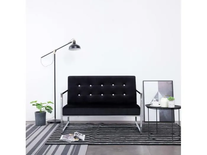 2-Sitzer-Sofa mit Armlehnen Schwarz Chrom und Samt