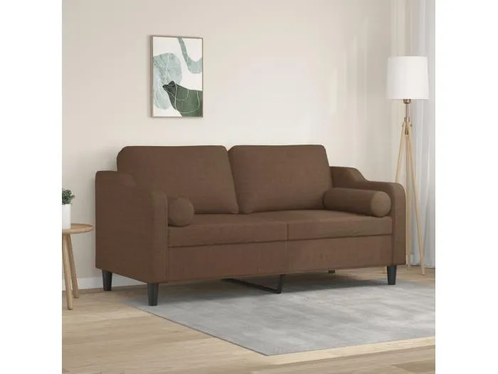 2-Sitzer-Sofa mit Zierkissen Braun 140 cm Stoff