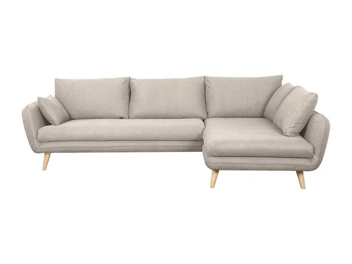 Skandinavisches Ecksofa 5-Sitzer aus beigem Stoff und hellem Holz CREEP