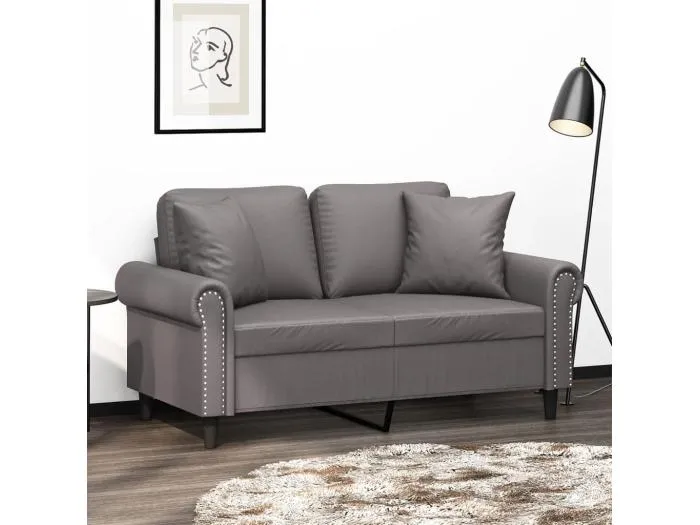 2-Sitzer-Sofa mit Zierkissen Grau 120 cm Kunstleder