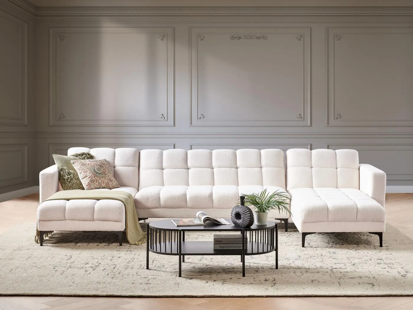 U-förmiges Modul Schlafsofa ALNES Bouclé Weiss 5-Sitzer