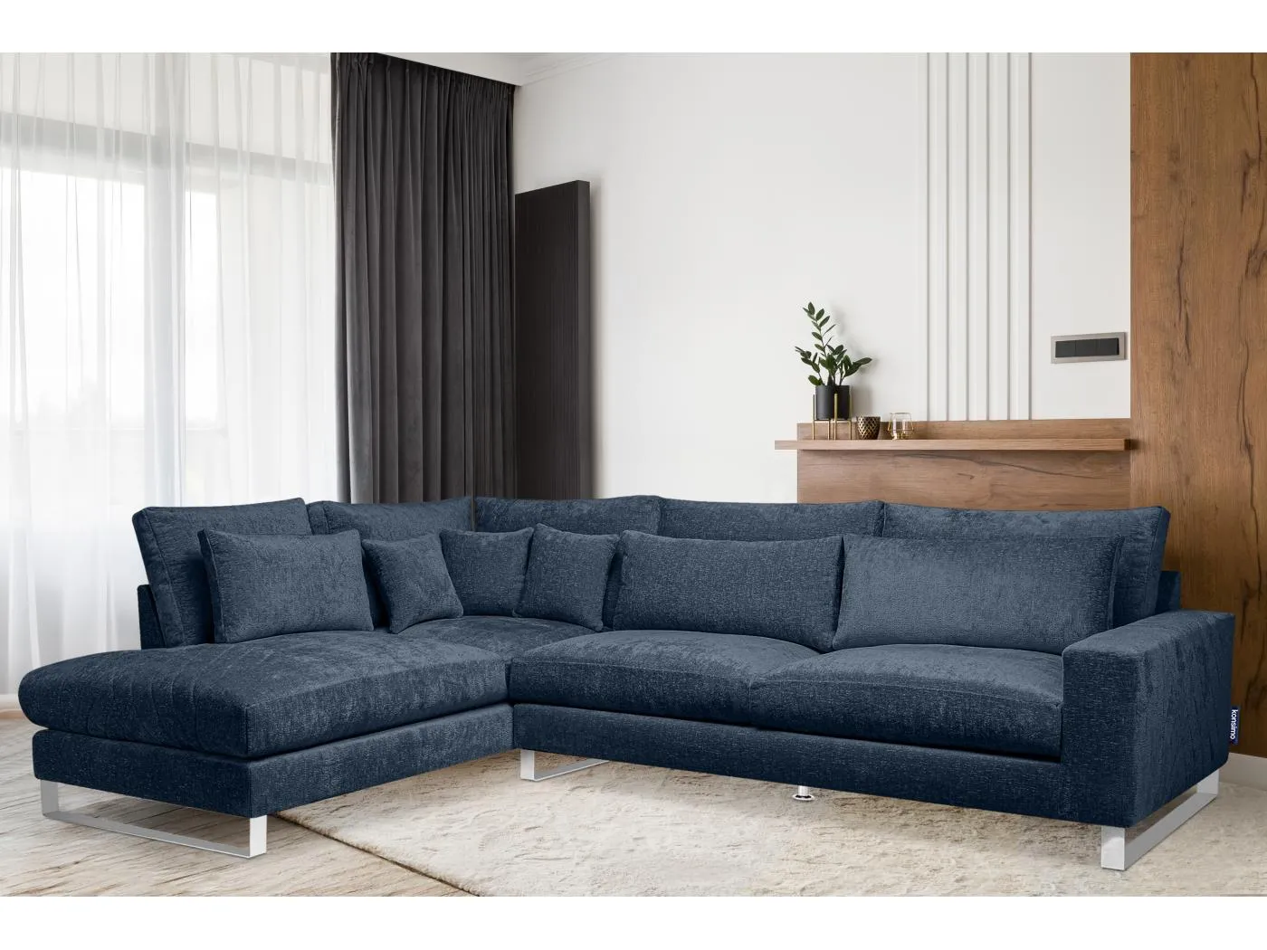 Gemütliches Ecksofa 4/5 Sitzer links mit Chenillebezug - dunkelblau - BRENTIS