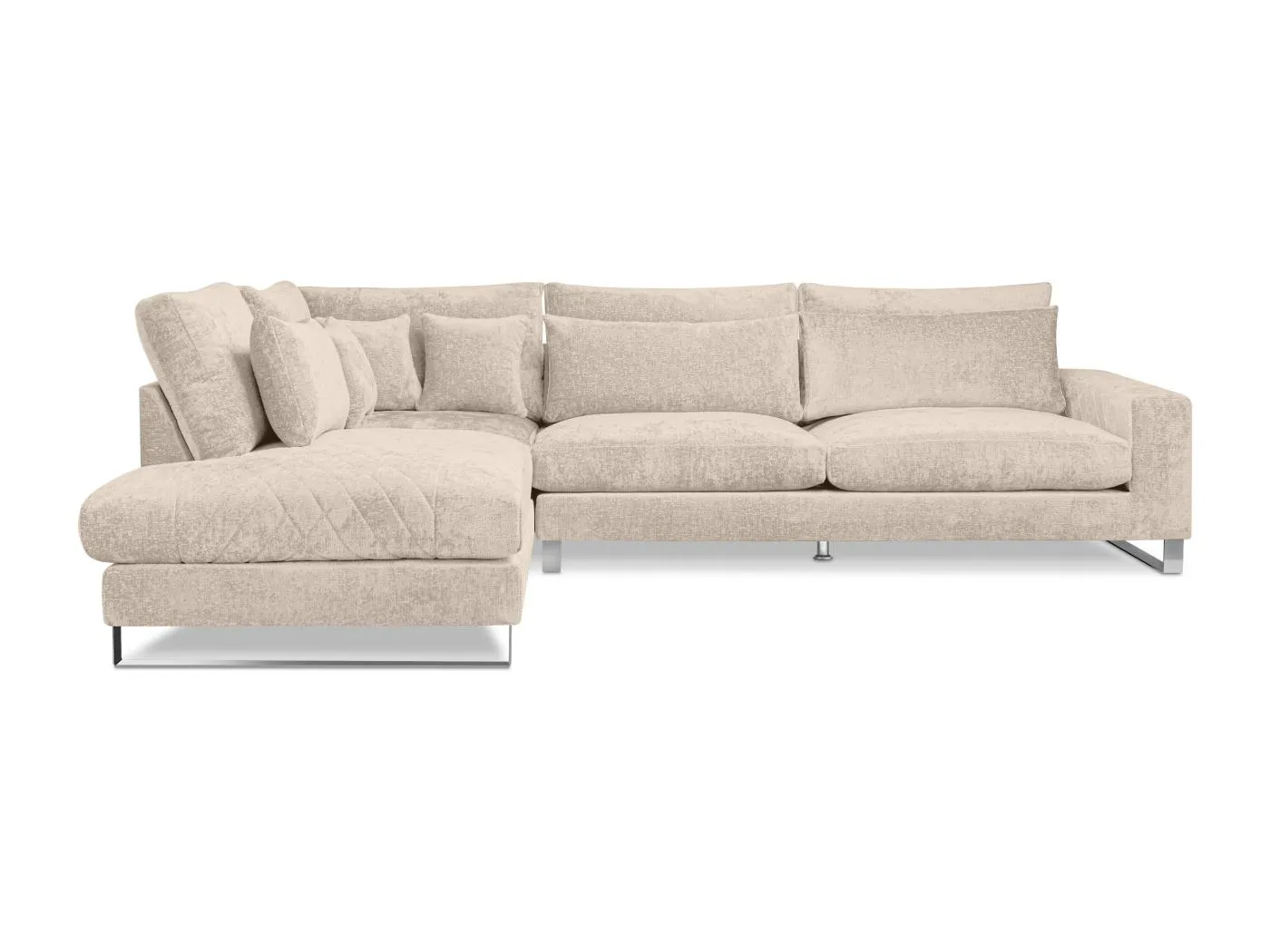Gemütliches Ecksofa 4/5 Sitzer links mit Chenillebezug - creme - BRENTIS