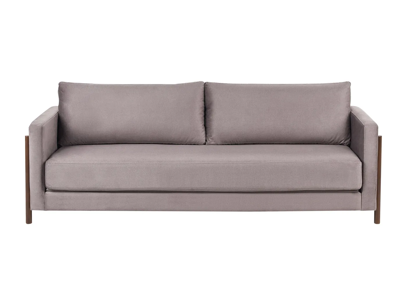 Stoffsofa mit Schlaffunktion Polyesterpolsterung Birkenholz dunkelbraune Beine Wohnzimmer Schlafzimmer Taupe Orsa