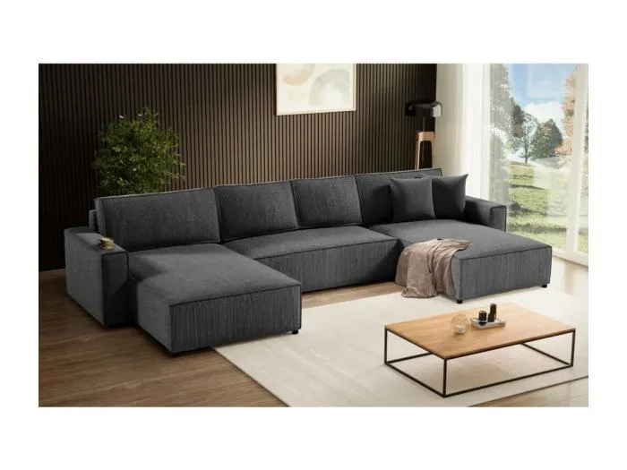 WOHNLANDSCHAFT Parys U mit Schlaffunktion dunkelgrau