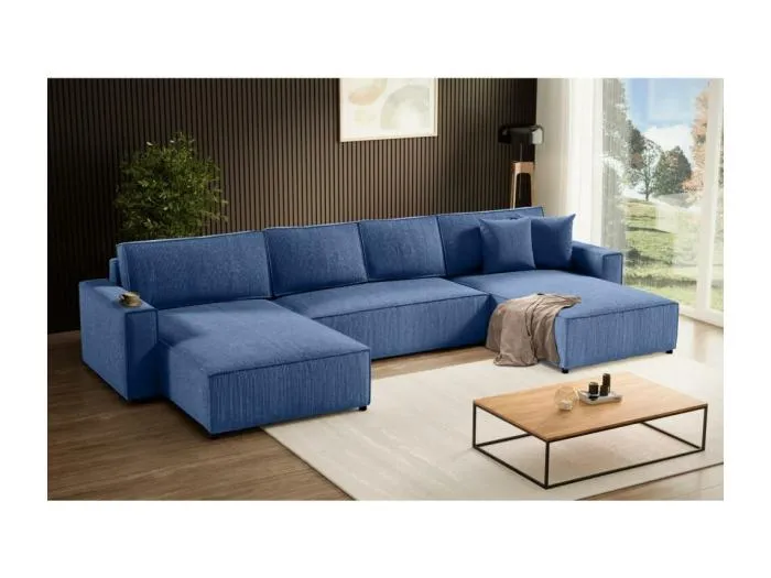 WOHNLANDSCHAFT Parys U mit Schlaffunktion blau