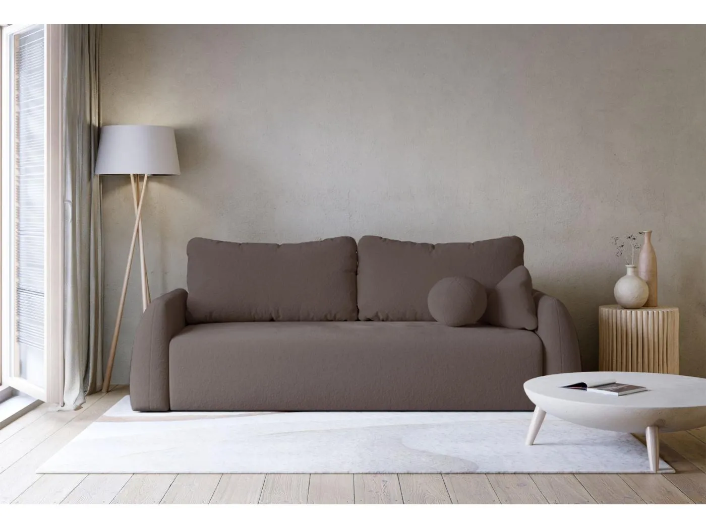 3-Sitzer Sofa - mit Schlaffunktion & Stauraum - Chenille - braun