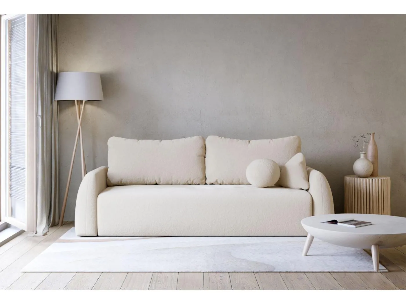 3-Sitzer Sofa - mit Schlaffunktion & Stauraum - Chenille - creme