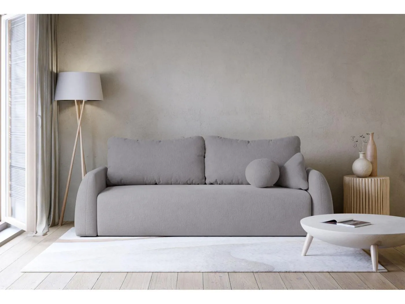 3-Sitzer Sofa - mit Schlaffunktion & Stauraum - Chenille - grau