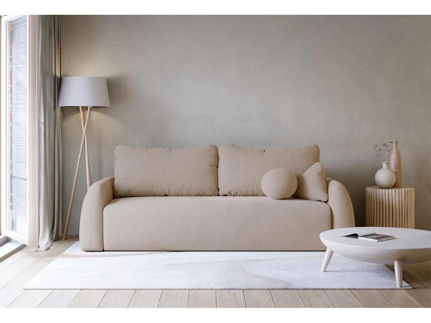 3-Sitzer Sofa - mit Schlaffunktion & Stauraum - Chenille - beige