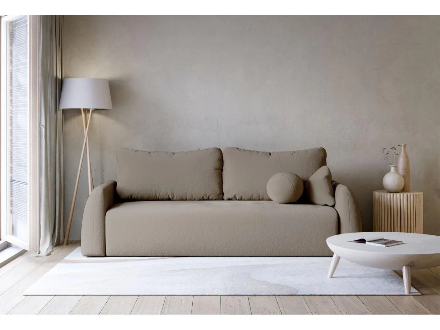 3-Sitzer Sofa - mit Schlaffunktion & Stauraum - Chenille - dunkelbeige