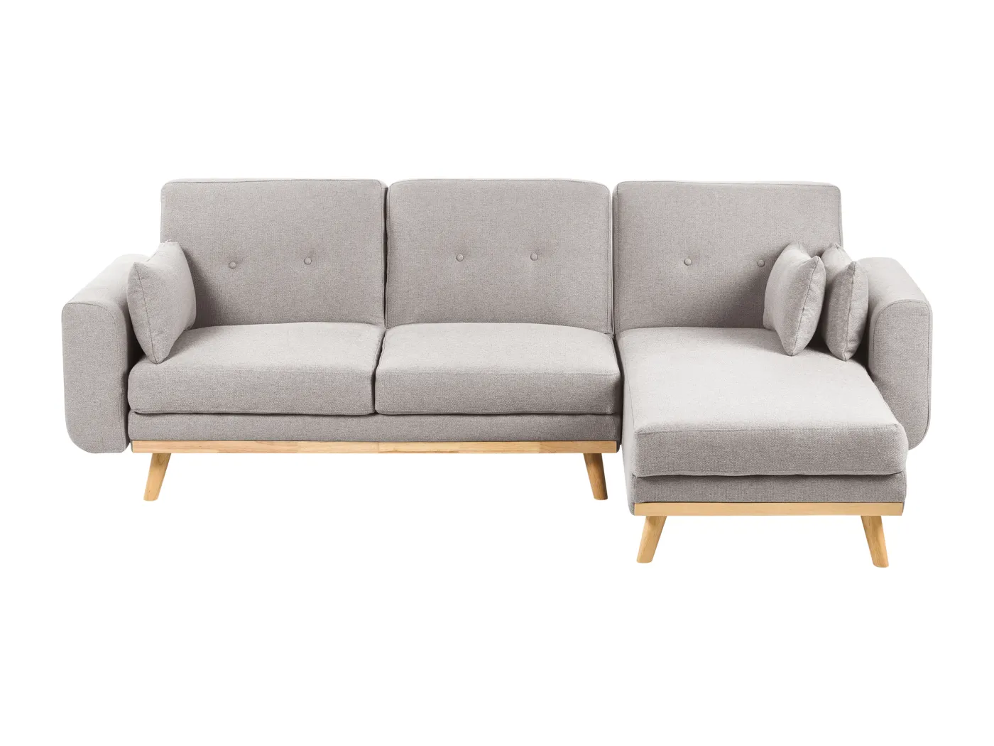 3-Sitzer Ecksofa Stoff grau L-Form links mit Schlaffunktion 3 Kissen Kaarina