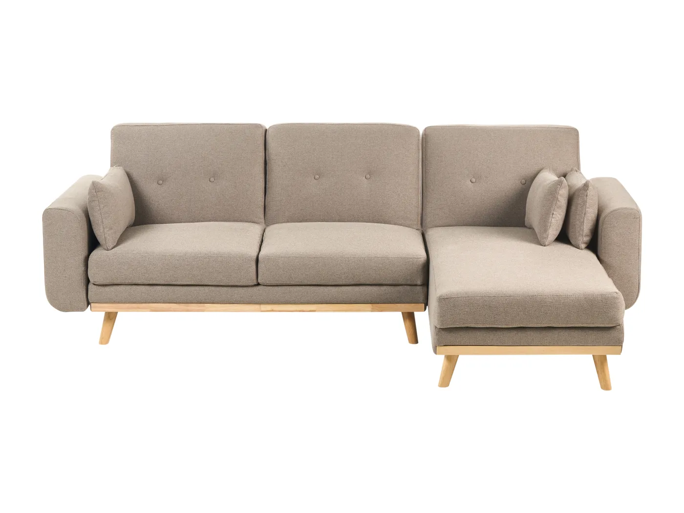 3-Sitzer Ecksofa Stoff braun L-Form links mit Schlaffunktion 3 Kissen Kaarina