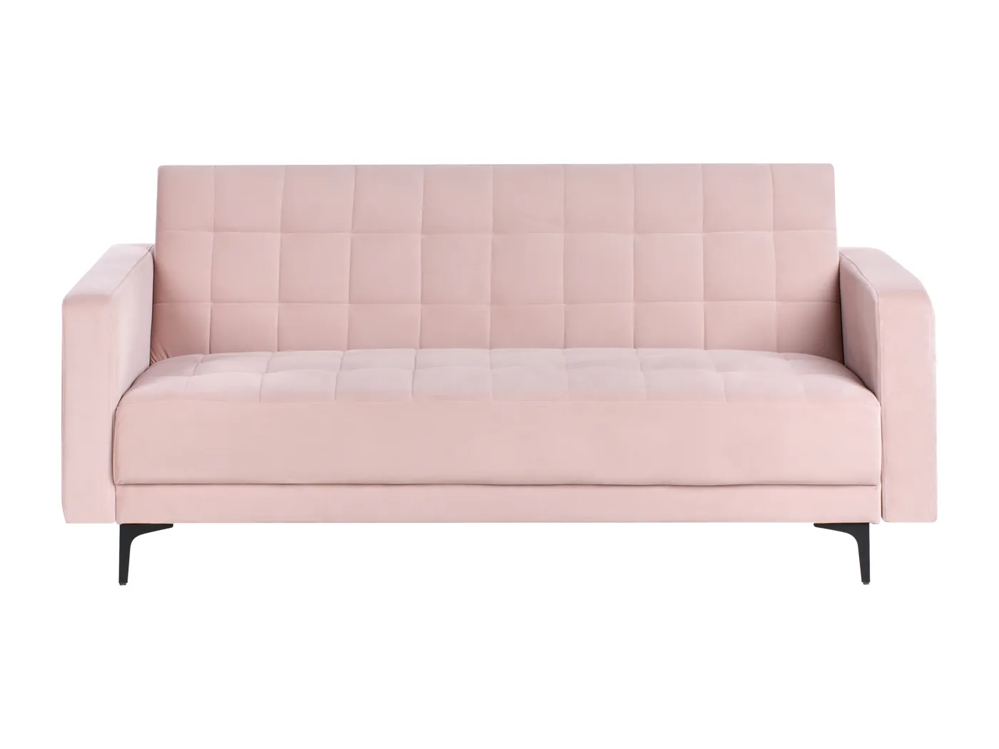 3-Sitzer Schlafsofa Samt pastell rosa gesteppt Metallgestell schwarz Aberdeen
