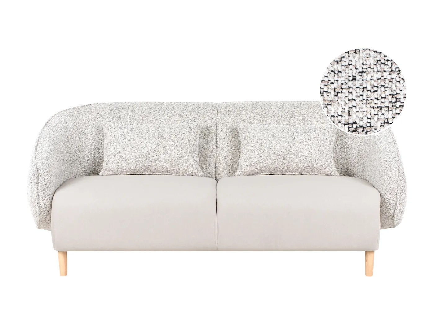 3-Sitzer Sofa hellbeige meliert mit abgerundeter Lehne 2 Kissen Holzbeine Umea