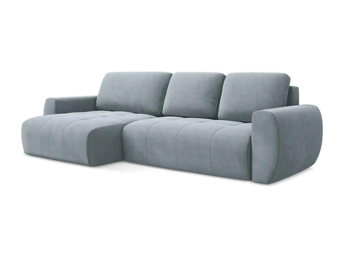 3-Sitzer Ecksofa mit Schlaffunktion - Ecke Links - Samt - Hellblau - KIWI
