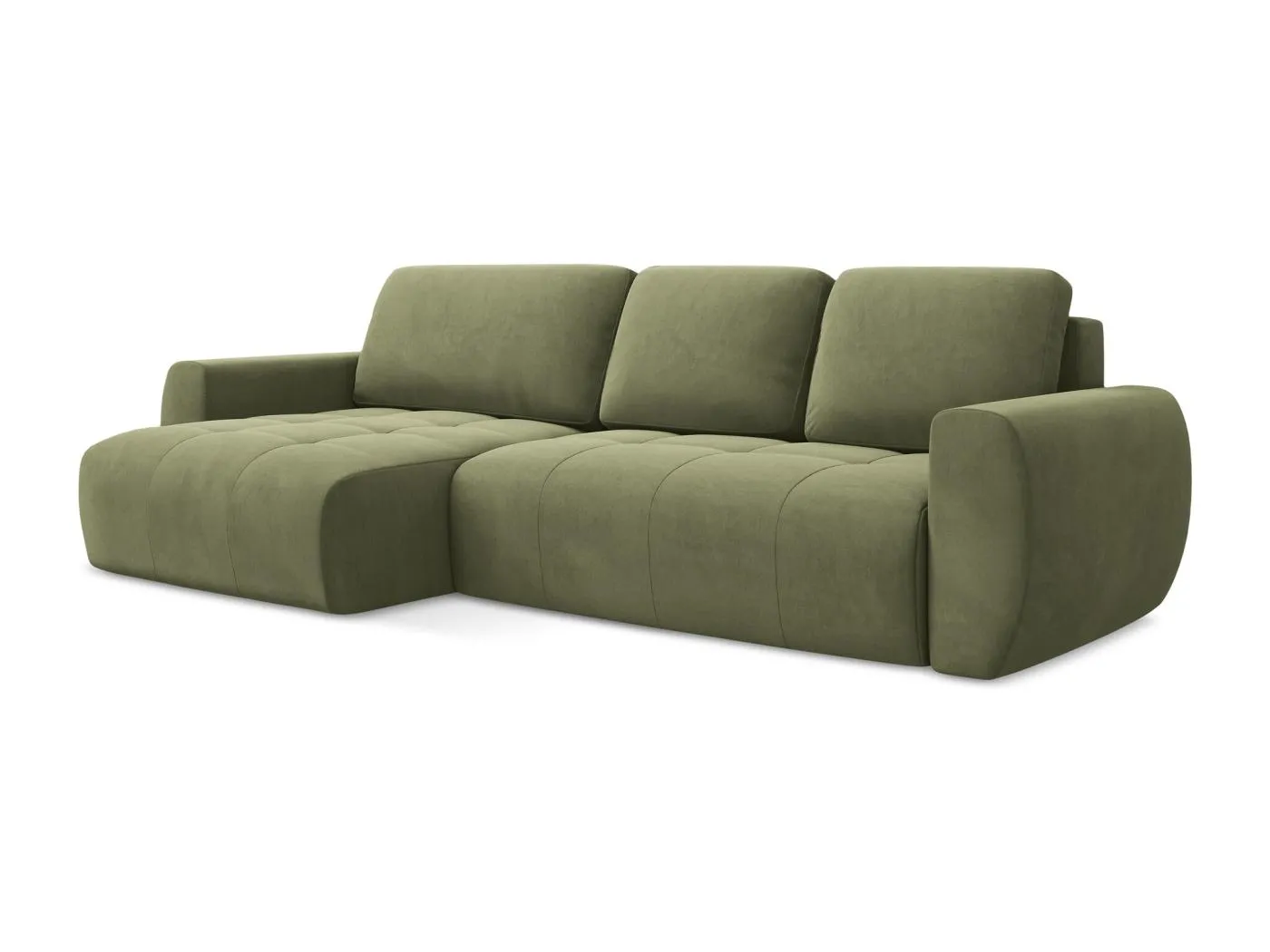 3-Sitzer Ecksofa mit Schlaffunktion - Ecke Links - Samt - Olive - KIWI