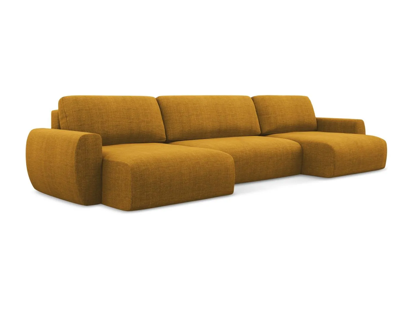 Wohnlandschaft mit Schlaffunktion - / - Strukturstoff - Senf - ANELA