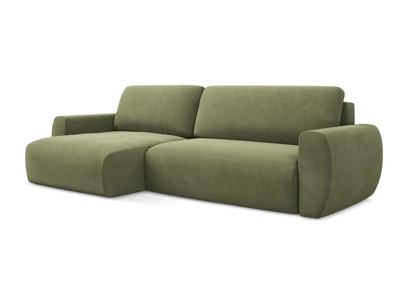 3-Sitzer Ecksofa mit Schlaffunktion - Ecke Links - Samt - Olive - ANELA